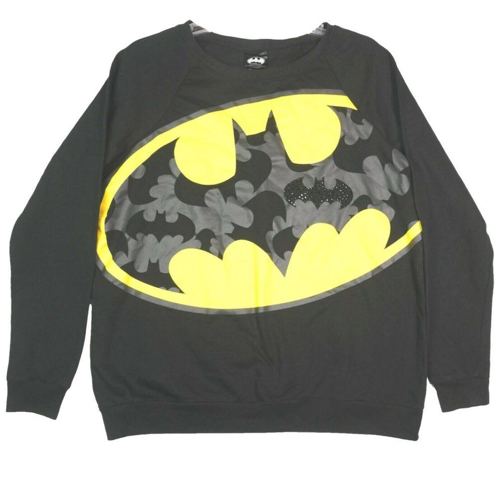 DC Comics Women's Black Sweatshirt with Yellow Batman Logo